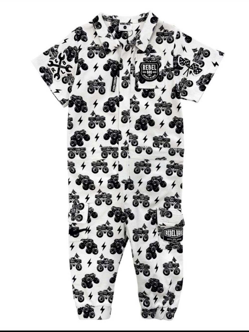 Rebel Bro Pit Crew Romper in WWXRB Monster Truck AXEL- 5-6T